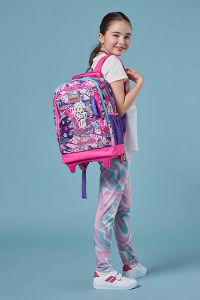 Coral High Children's Graffiti Patterned Three-Compartment School Backpack with Squeegee - 23960