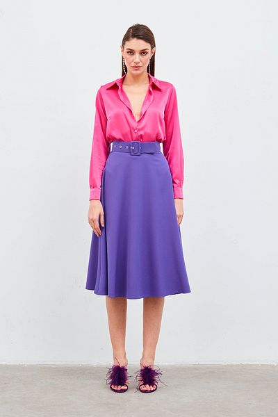 Sateen Fusta evazată cu centură - violet