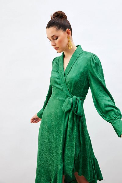 Sateen Jacquard Asymmetrical Dress - Green