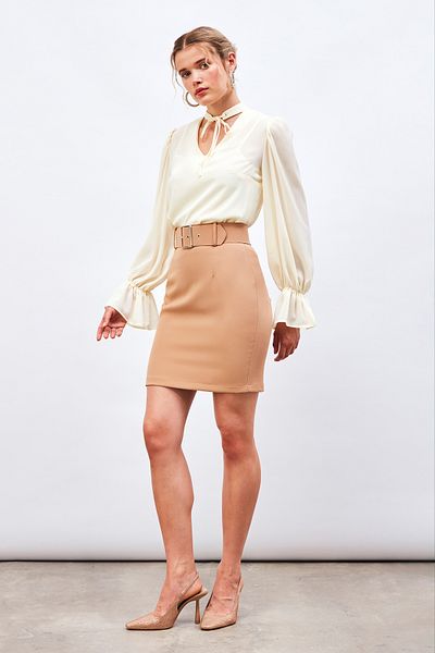 Sateen CAMEL Belted Mini Skirt