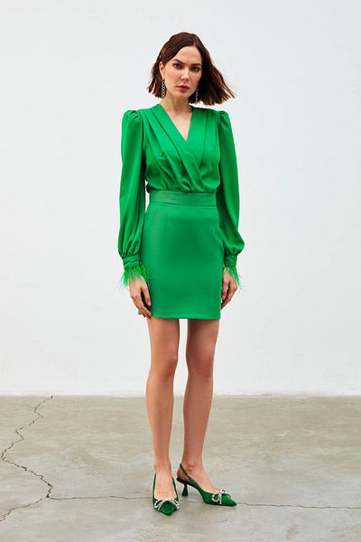 Sateen Fusta Mini Dreapta - Verde închis