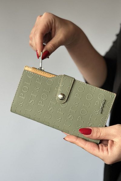 Just Polo محفظة نسائية موديل أفقي حجم كبير مع سحاب وغطاء، مناسبة للاستخدام اليومي 1001 أخضر