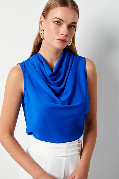 Sateen Bluză fără mâneci cu guler Degaje - Sax Blue