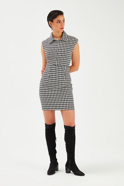 Sateen Houndstooth Mini Skirt - Black