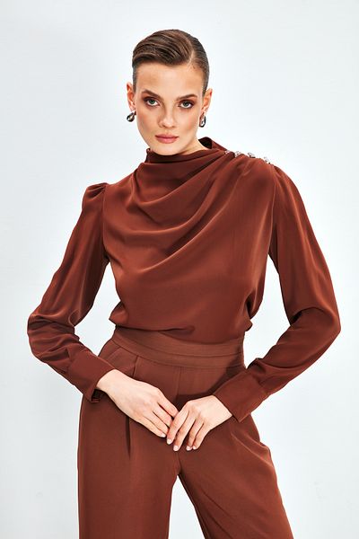 Sateen Stone Detailed Buttoned Blouse - Brown
