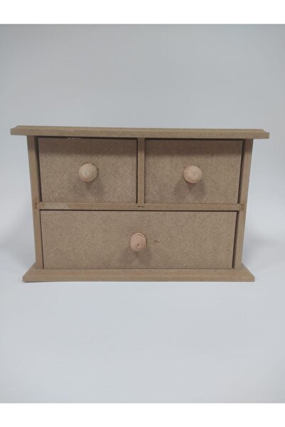 Yıldız Hobi Kırtasiye صندوق MDF خام قابل للطلاء (2+1) 3 أدراج (23x15x15 سم)