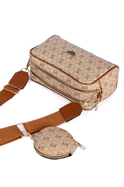 Linatigers حقيبة كتف نسائية منقوشة باللون البيج