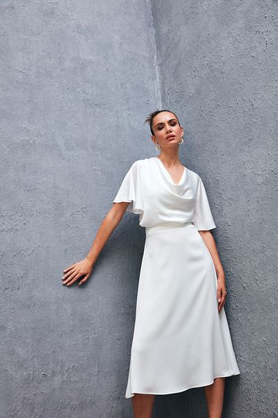 Sateen Midi Length Satin Skirt ECRU