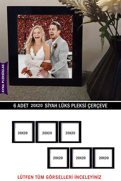 Bytwo 6 Pieces 20x20 Black Mirror Plexiglass Frame - Luxury Plexiglass Frame