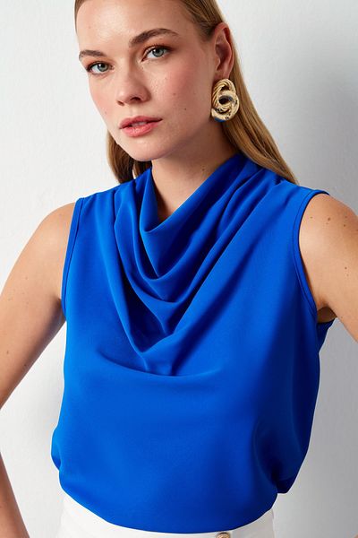 Sateen Bluză fără mâneci cu guler Degaje - Sax Blue