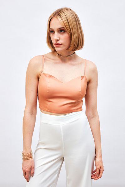 Sateen Satin Crop Blouse with String Strap - SALMON