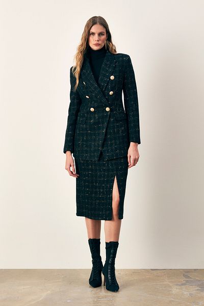 Sateen Fusta din tweed cu sclipici Midi - NEGRA