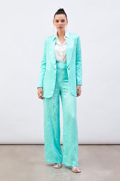 Sateen Patterned Satin Trousers - Turquoise