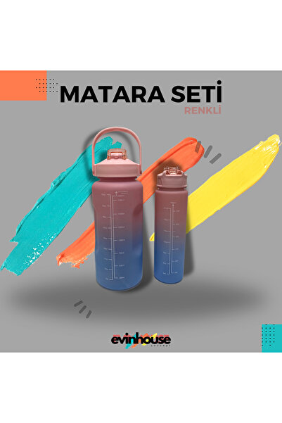 2'Lİ Motivasyon Matara Seti Spor Salonu Su Matarası 2000 ml Ve 750 ml Sticker Hediyeli