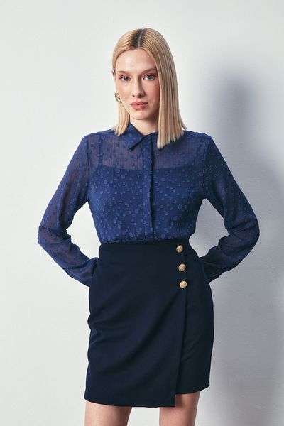 Sateen Cămașă clasică cu model bleumarin