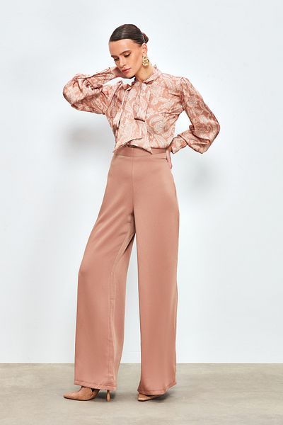 Sateen Loose Crepe Trousers - Mink