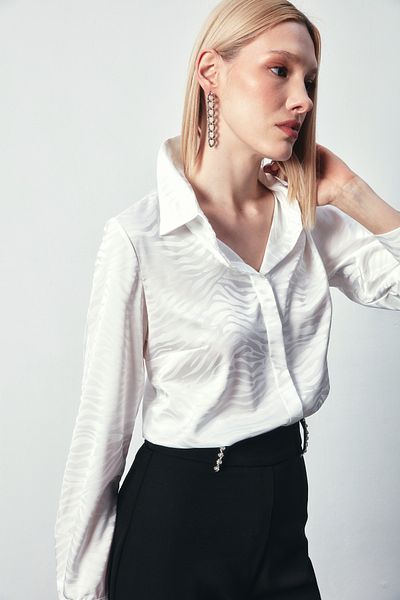 Sateen قميص كلاسيكي سادة منقوش - ECRU