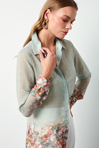 Sateen Green Green Floral Patterned Shirt