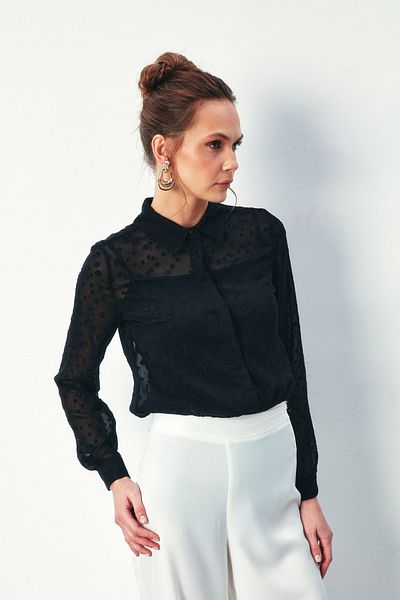 Sateen Patterned Classic Shirt - BLACK