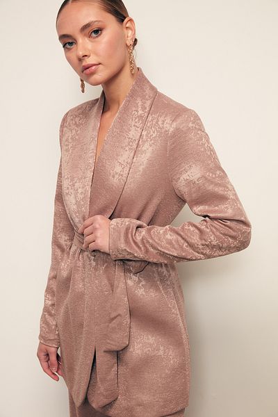 Sateen Jachetă Blazer cu centură lungă - MINK