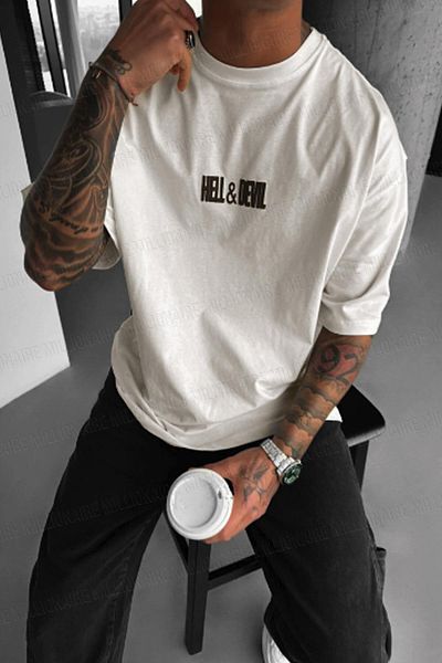 Teenage Millionaire Ανδρικό μπλουζάκι Hell & Devil Kabaran Print Ecru Crew Neck Oversize Salas