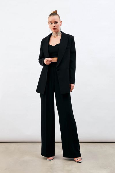 Sateen Pantaloni largi cu pliuri - negri