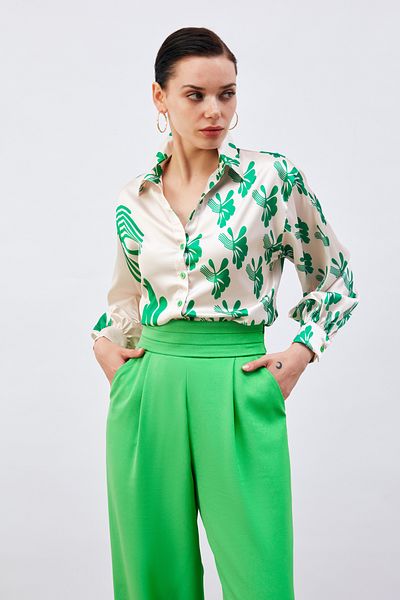 Sateen Cămașă cu model casual bej-verde