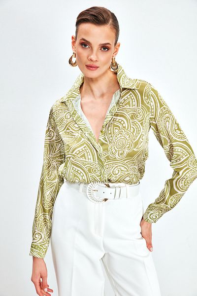 Sateen Patterned Plain Shirt - OIL GREEN