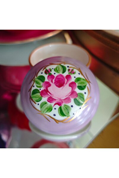 manushum El Boyama Porselen Kapaklı Yuvarlak Lokumluk-lila