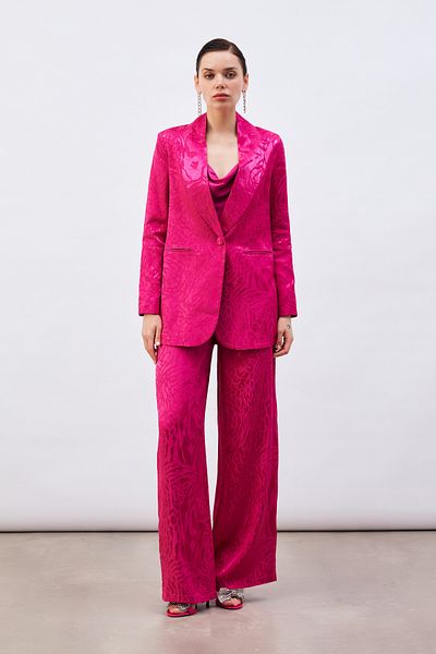 Sateen Patterned Satin Trousers - Fuchsia