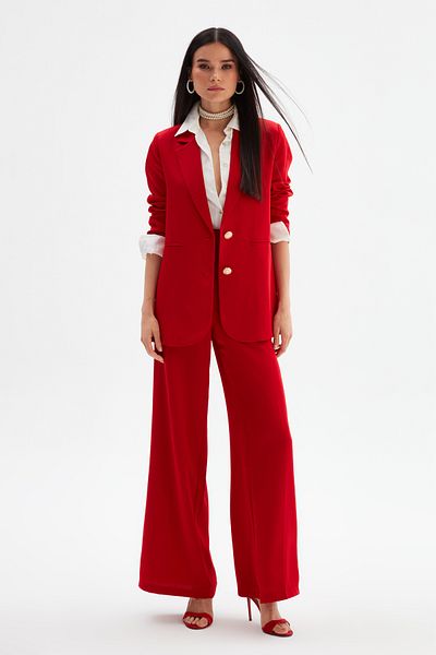 Sateen Red Loose Crepe Pants