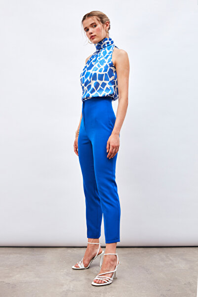 Sateen High Waist Trousers - Indigo
