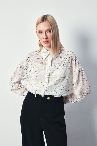Sateen Cămașă lată cu folie - ECRU-GOLD