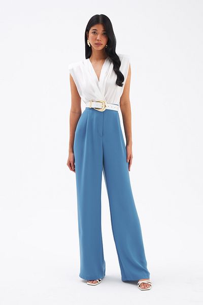 Sateen Pleated Crepe Trousers - Blue