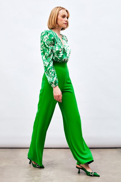 Sateen Loose Crepe Trousers - Green