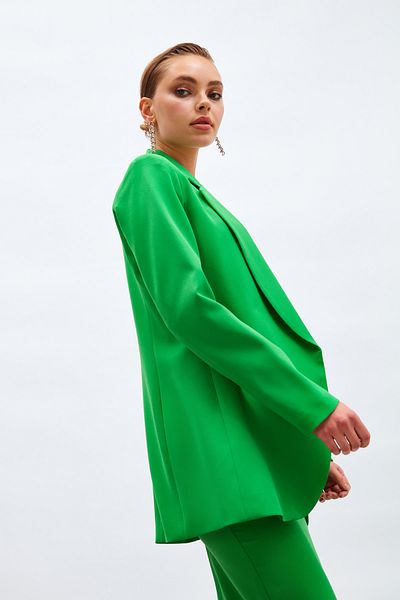 Sateen Classic Collar Long Jacket - Dark Green