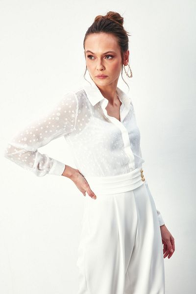Sateen ECRU Patterned Classic Shirt