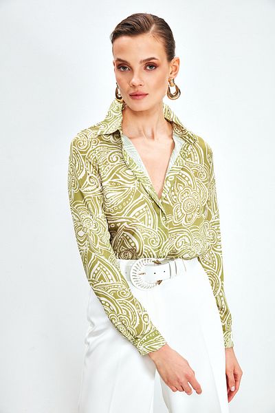 Sateen Patterned Plain Shirt - OIL GREEN