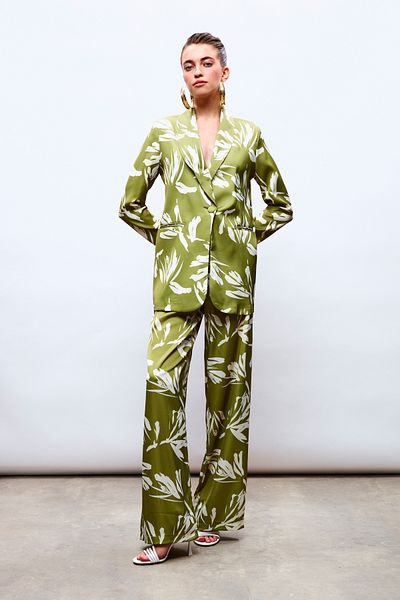 Sateen High Waist Satin Trousers - Oil Green