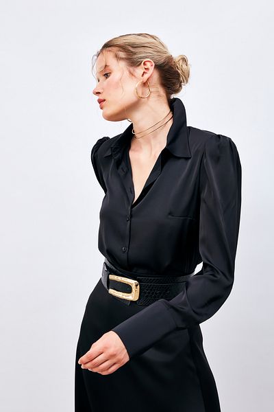 Sateen Padded Satin Shirt - Black