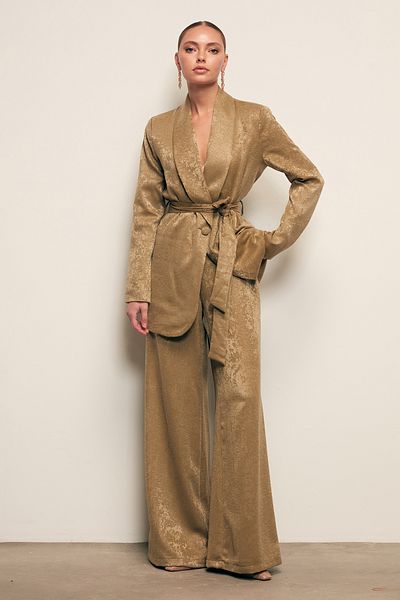 Sateen Wide Leg Trousers - Khaki