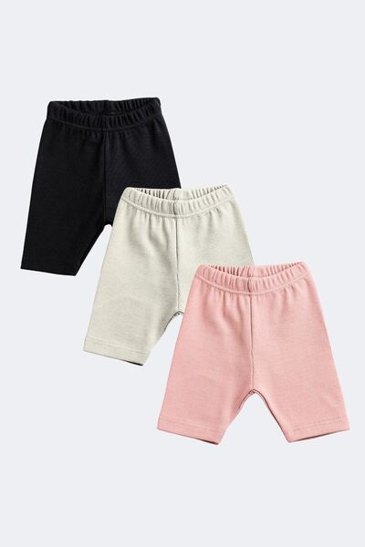 Minytrendy Bebek Çocuk 3'lü Set Kaşkorse Basic Biker Tayt Fitilli Kısa Yazlık Tayt 9 Ay 3 Yaş