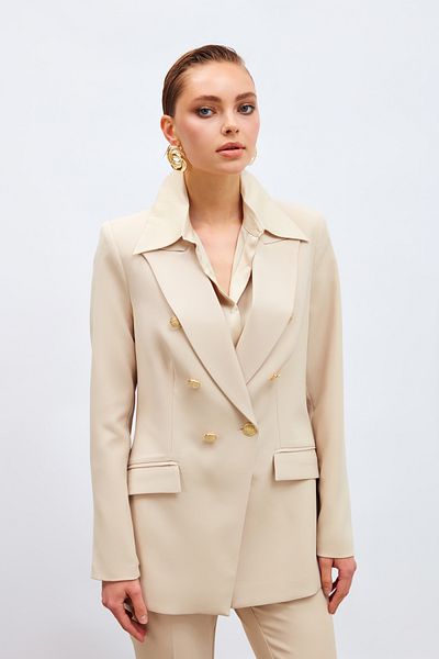 Sateen سترة بليزر بأزرار - بيج
