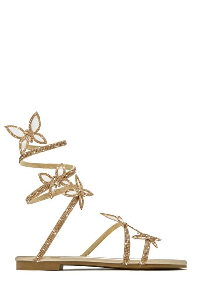 Giydim Gidiyor Mariposa Kelebekli Kristal Taşlı Sandalet Gold