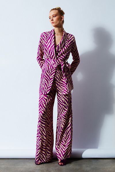 Sateen Fuchsia Zebra Patterned Satin Pants
