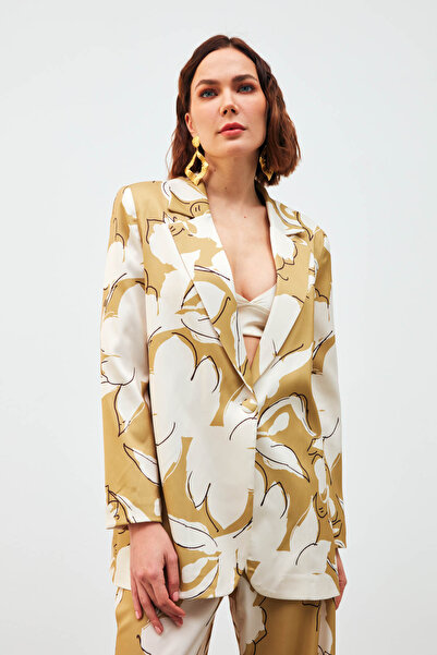 Sateen Φαρδύ μπουφάν με λαδί πράσινο σχέδιο λουλουδιών