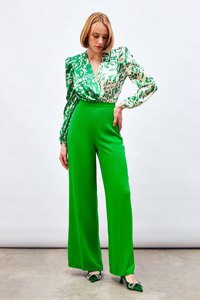 Sateen Loose Crepe Trousers - Green