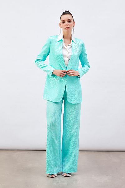 Sateen Patterned Satin Trousers - Turquoise