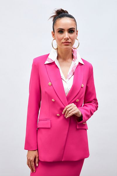 Sateen Buttoned Blazer Jacket - Fuchsia