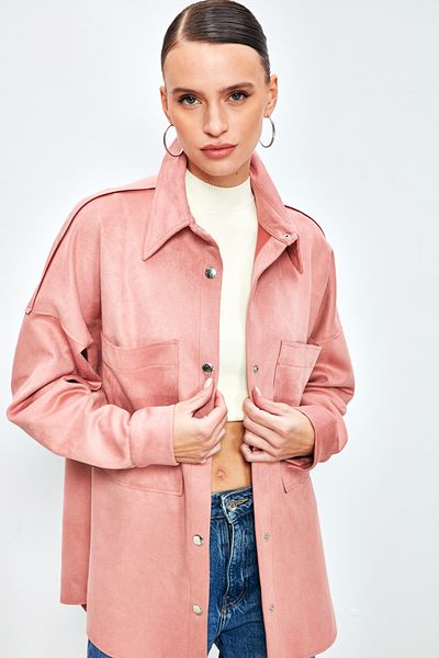 Sateen Φαρδύ Suede Jacket πουκάμισο με τσέπες - POWDER